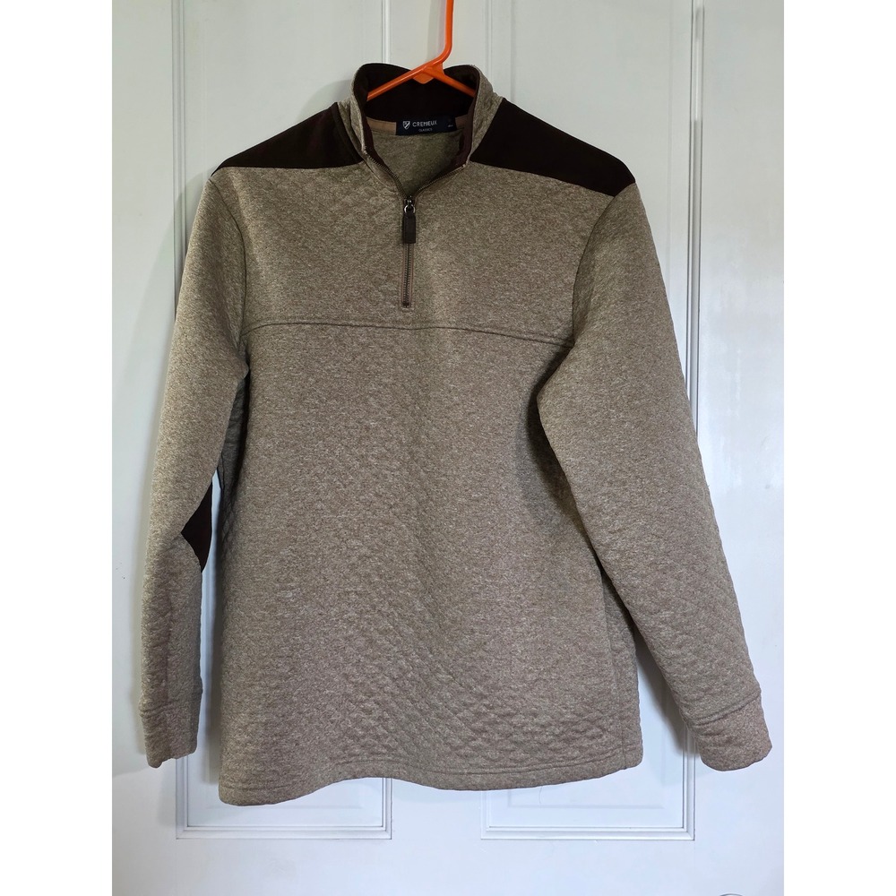 Cremieux Classics Mens Medium Tan Quilted Quarter Zip Pullover Elbow Patches